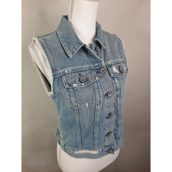 BIG STAR Distressed Raw Hem Blue Jean Denim Vest M - Picture 1 of 9
